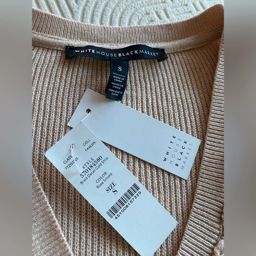 White House Black Market Tan V-Neck Sweater  cashmere with Cable Knit NWT